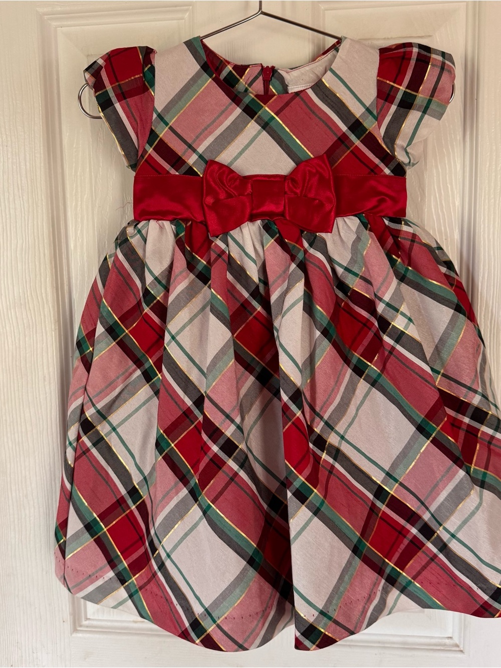 Gymboree Red Plaid Satin-Bow Holiday Dress girls Christmas red green gold white